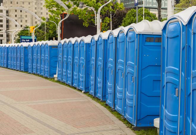 Seasonal porta potty units set up at a Clarksburg, West Virginia venue